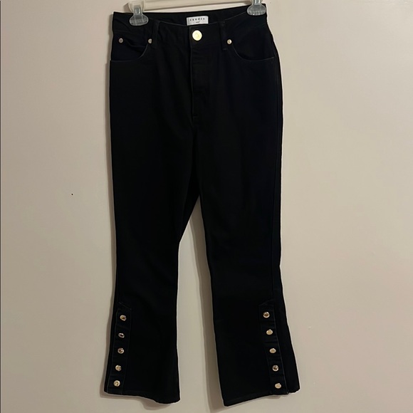 Sandro Flare Black Jeans With Gold Button Detailing at Hem Size 36 / US 2-4 - Picture 3 of 11